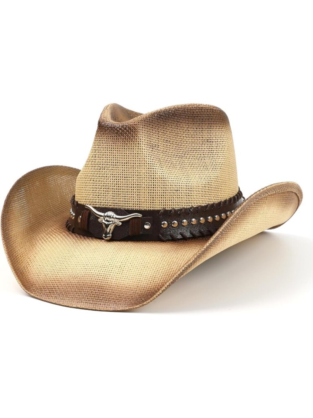 Unisex Beige Cattle Straw Wide Brim Shapeable Chin Strap Cowboy Western Hat